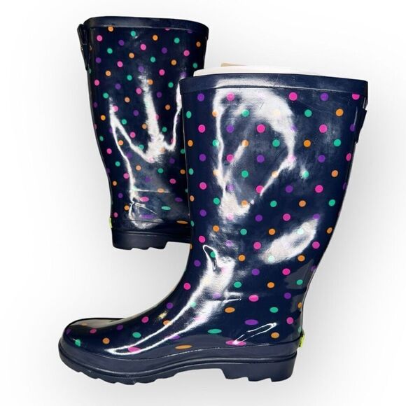 NWT Western Chief Womens Simple Dot City Waterproof Tall Rain Boots Navy Size 9 - Picture 1 of 7